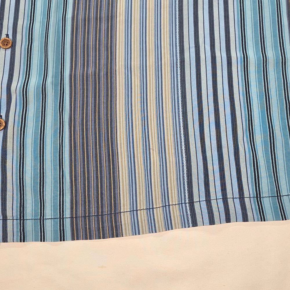 Tommy Bahama Mens XXL Blue Striped Short Sleeve Tencel Button Down Shirt - Picture 6 of 7